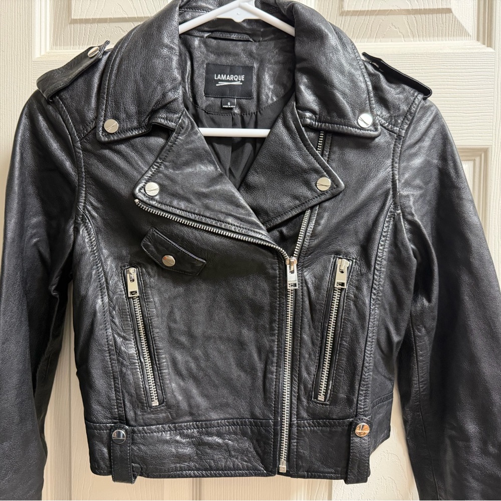 LAMARQUE Women's Black Leather Moto Jacket size small
